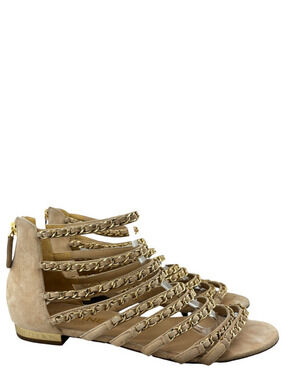 Chanel 18P Beige Suede Chain Gladiator Sandals 38.5